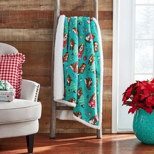 The Pioneer Woman Holiday Charlie Dog Print Throw Blanket - Turquoise and White